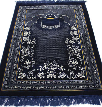 Double Plush Wide Islamic Prayer Rug - Kaba Blue #2