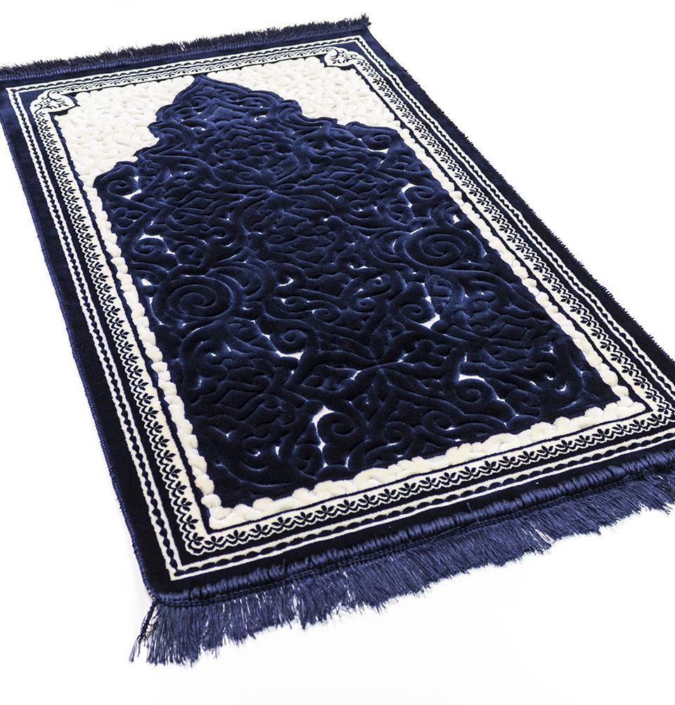 Modefa Prayer Rug Navy Blue #3 Plush Velvet Islamic Prayer Rug Sina - Navy Blue #3