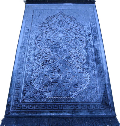 Modefa Prayer Rug Navy Blue Luxury Velvet Islamic Prayer Rug Gift Box Set with Prayer Beads - Navy Blue