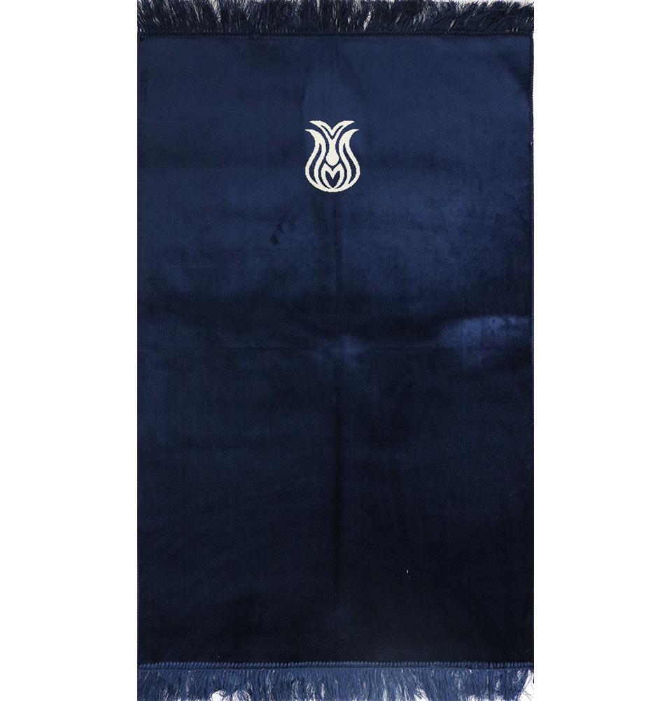 Solid Simple Velvet Prayer Rug with Tulip - Navy Blue