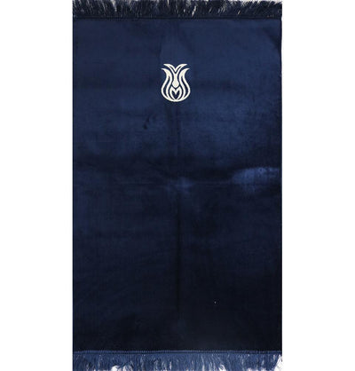Solid Simple Velvet Prayer Rug with Tulip - Navy Blue