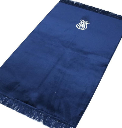 Solid Simple Velvet Prayer Rug with Tulip - Navy Blue
