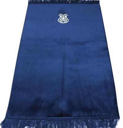 Solid Simple Velvet Prayer Rug with Tulip - Navy Blue