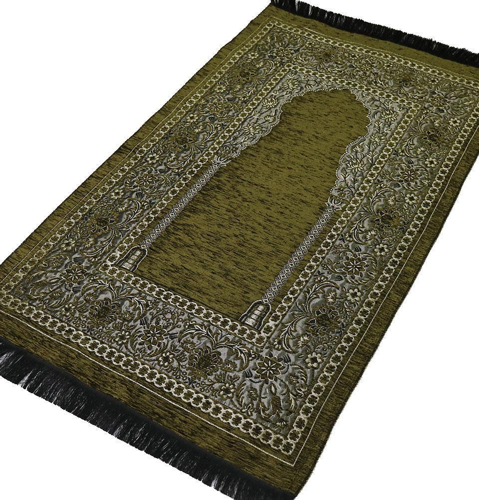 Modefa Prayer Rug Olive Green Embroidered Islamic Prayer Mat - Olive Green