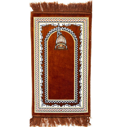 Modefa Prayer Rug Orange #3 Child Velvet Islamic Prayer Rug - Orange Mosque Dome