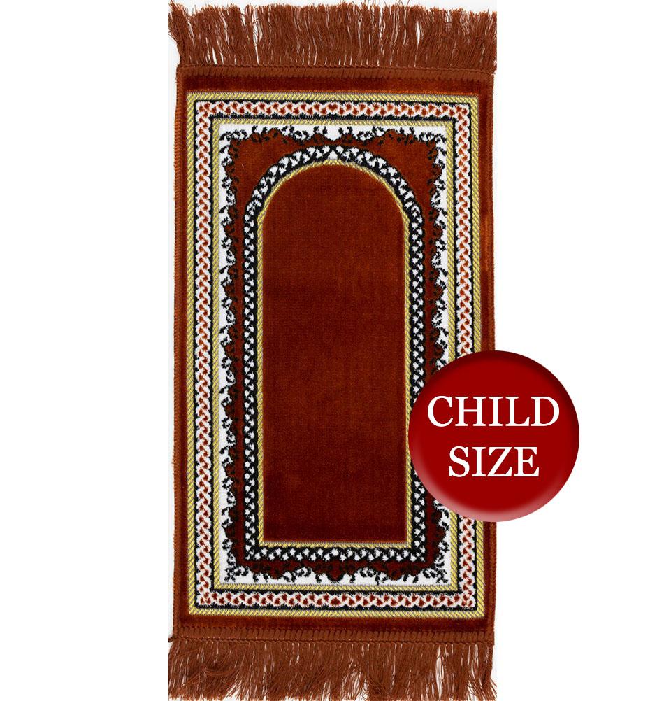 Modefa Prayer Rug Orange Child Velvet Islamic Prayer Rug  Vine Border (Orange)