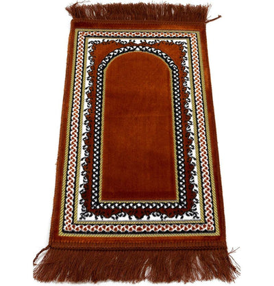 Modefa Prayer Rug Orange Child Velvet Islamic Prayer Rug  Vine Border (Orange)