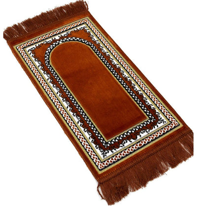 Modefa Prayer Rug Orange Child Velvet Islamic Prayer Rug  Vine Border (Orange)