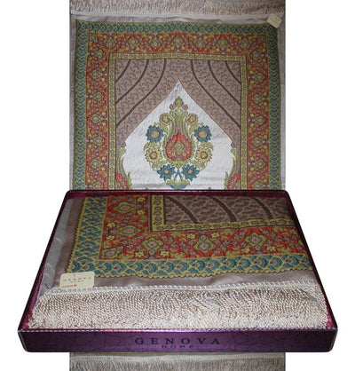 Modefa Prayer Rug Large Wide Luxury Embroidered Islamic Prayer Mat Gift Box Set 'Jacobean' Tulip- Orange / Green - Modefa 