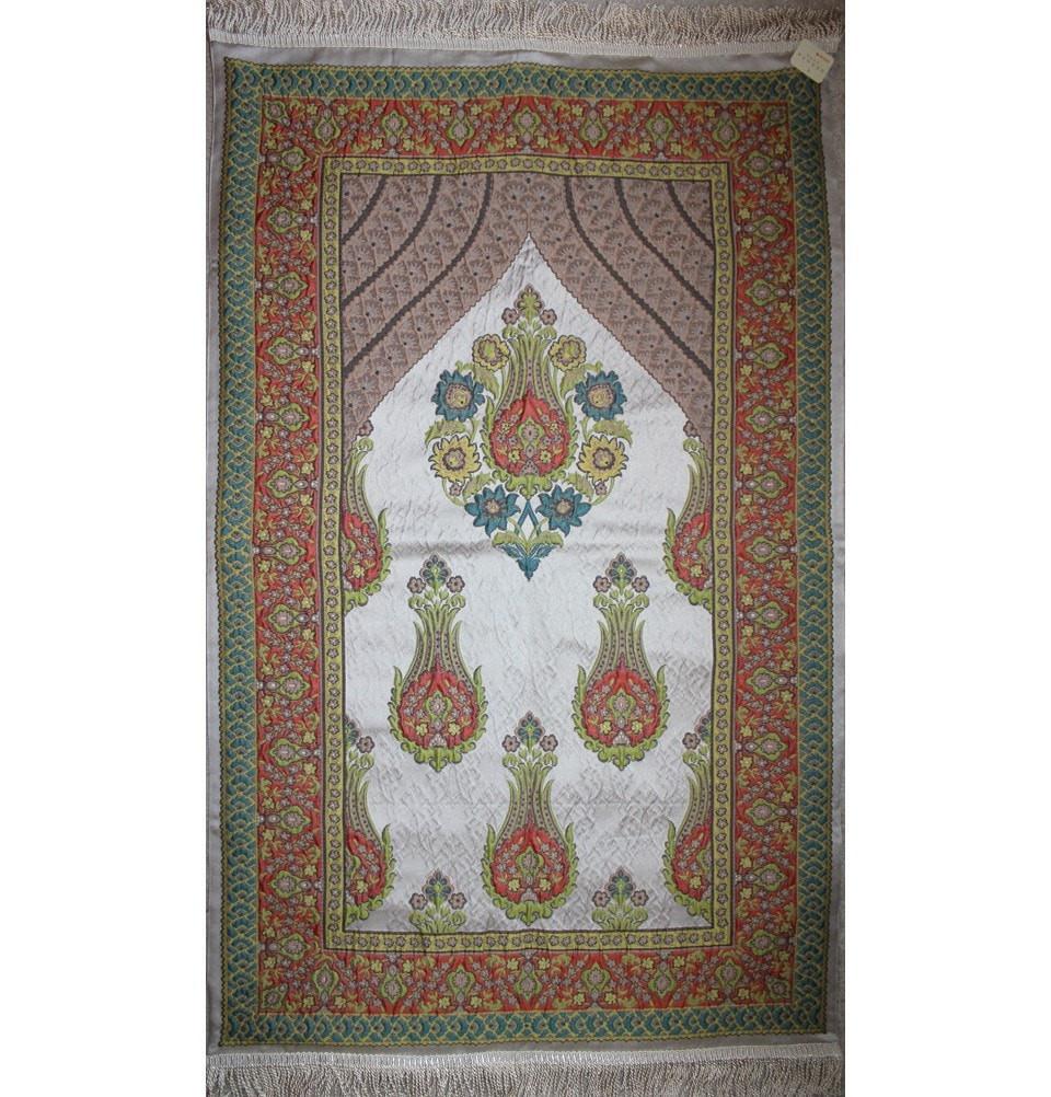 Modefa Prayer Rug Large Wide Luxury Embroidered Islamic Prayer Mat Gift Box Set 'Jacobean' Tulip- Orange / Green - Modefa 