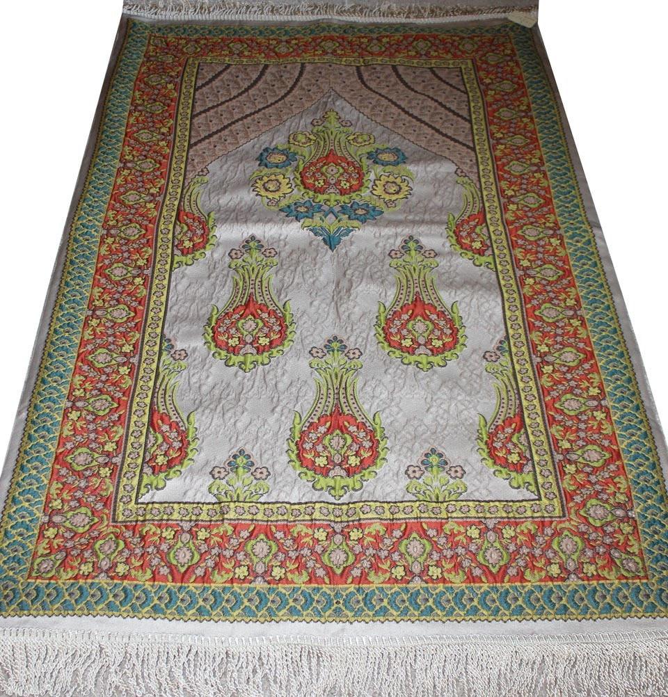 Modefa Prayer Rug Large Wide Luxury Embroidered Islamic Prayer Mat Gift Box Set 'Jacobean' Tulip- Orange / Green - Modefa 
