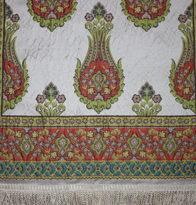 Modefa Prayer Rug Large Wide Luxury Embroidered Islamic Prayer Mat Gift Box Set 'Jacobean' Tulip- Orange / Green - Modefa 