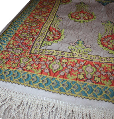 Modefa Prayer Rug Large Wide Luxury Embroidered Islamic Prayer Mat Gift Box Set 'Jacobean' Tulip- Orange / Green - Modefa 
