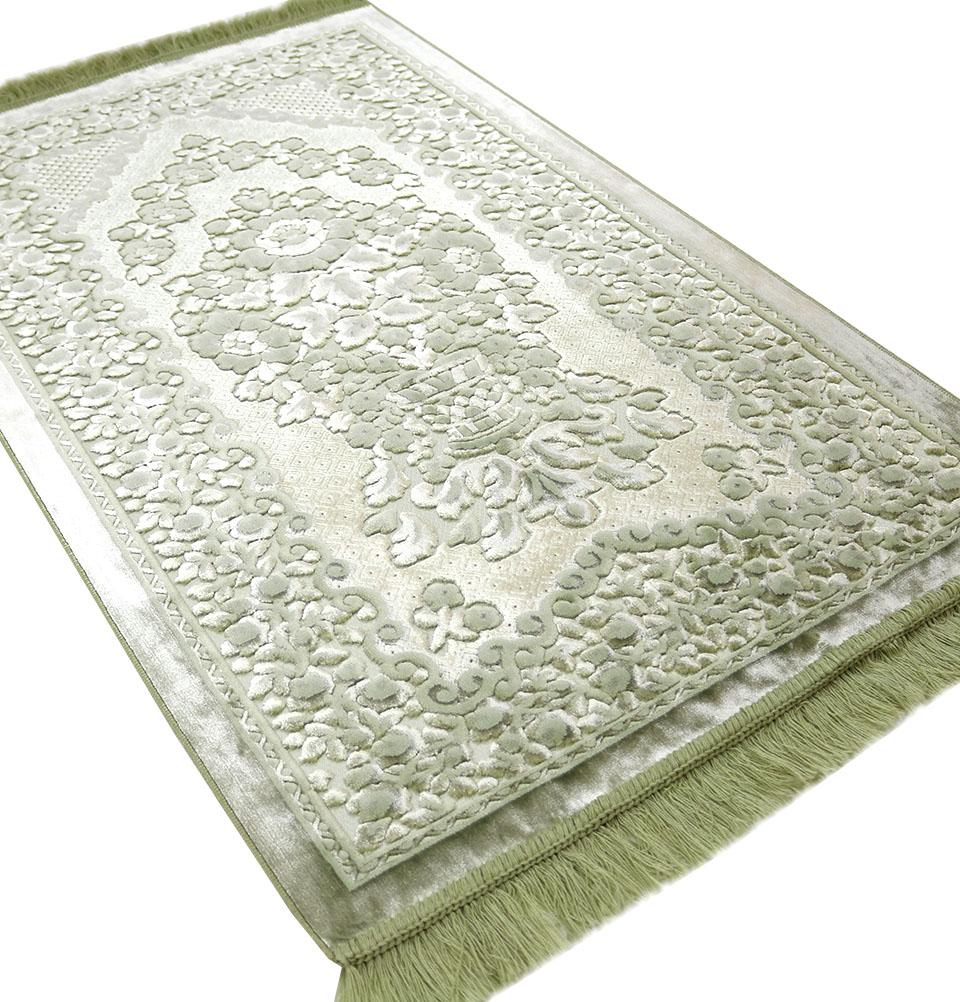 Luxury Velvet Islamic Prayer Rug - Pale Sage Green