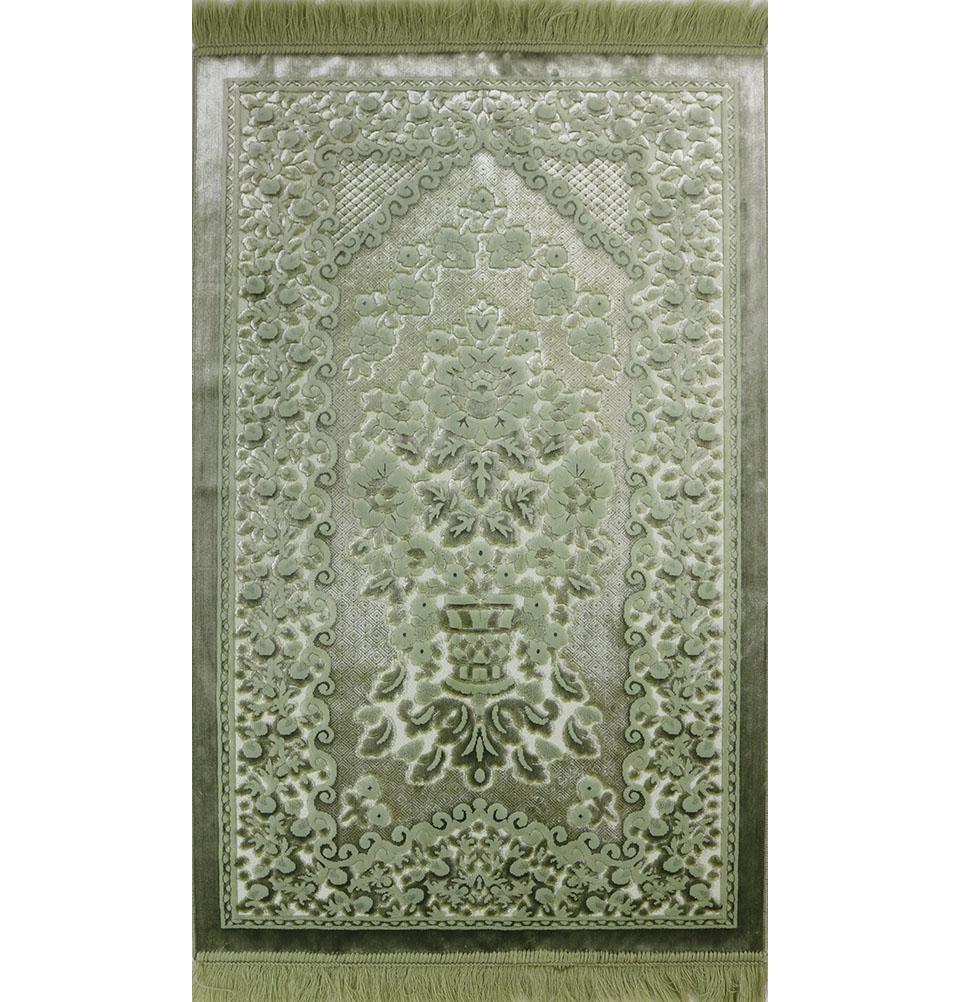 Luxury Velvet Islamic Prayer Rug - Pale Sage Green