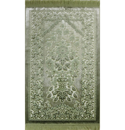 Luxury Velvet Islamic Prayer Rug - Pale Sage Green