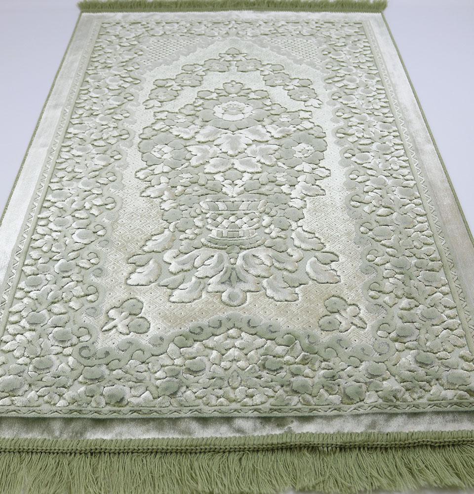 Luxury Velvet Islamic Prayer Rug - Pale Sage Green