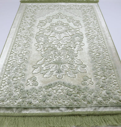 Luxury Velvet Islamic Prayer Rug - Pale Sage Green
