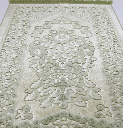 Luxury Velvet Islamic Prayer Rug - Pale Sage Green