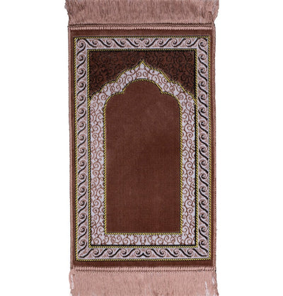 Modefa Prayer Rug Pink 2 Child Velvet Islamic Prayer Rug - Pink with Geometric Border