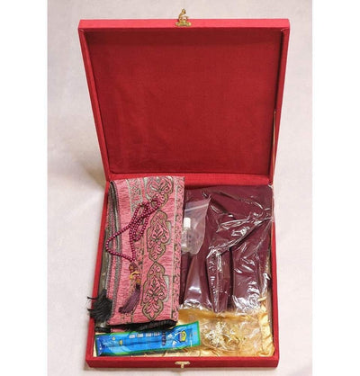 Women's Luxury Islamic Quran & Prayer Rug Gift Set 5 Pieces in Velvet Box - Pink 2