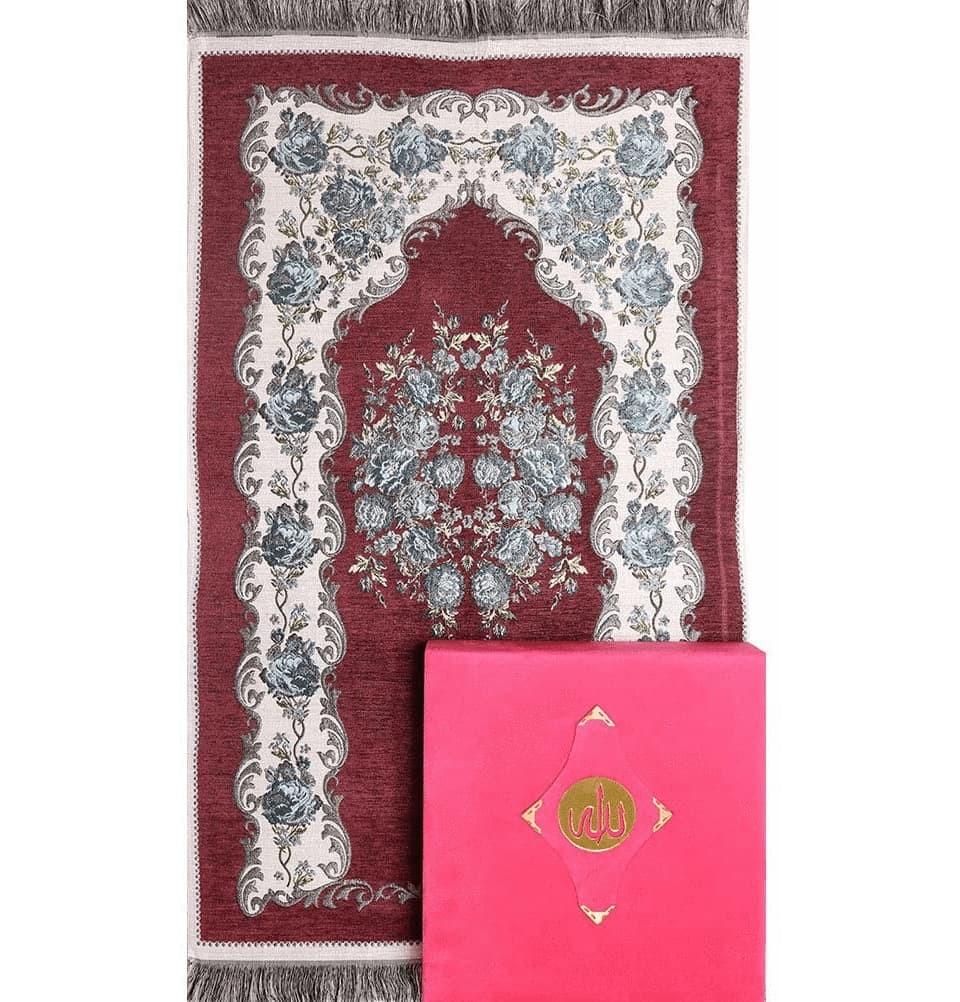 Quran Rug Women's Luxury Islamic Quran & Prayer Rug Gift Set 5 Pieces in Velvet