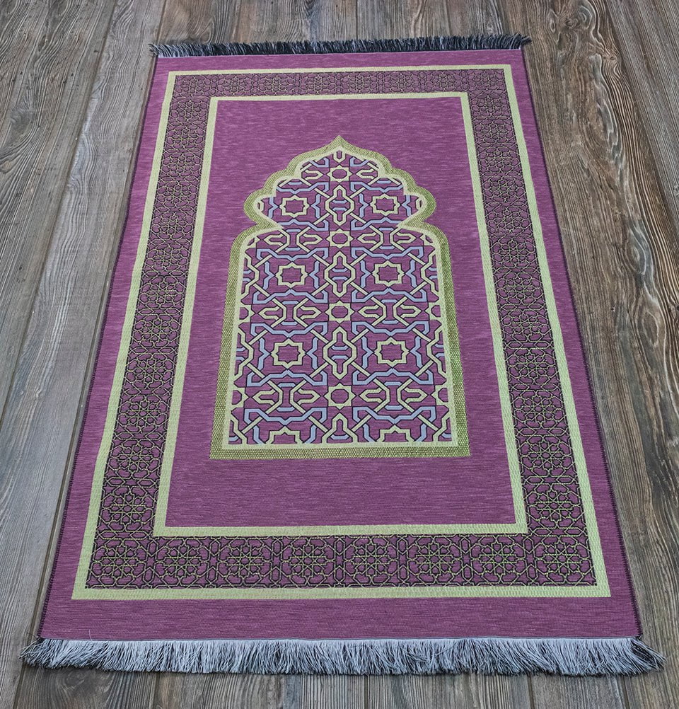 Modefa Prayer Rug Pink Chenille Embroidered Islamic Prayer Mat Dynasty - Pink