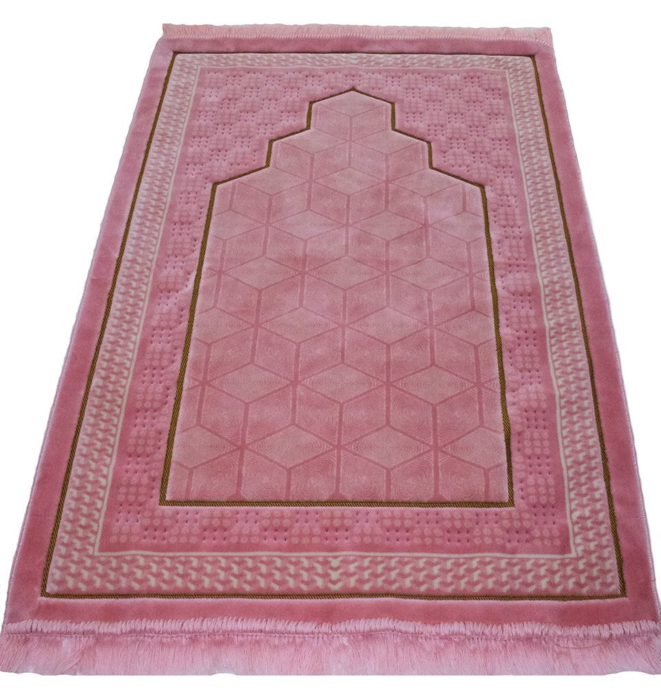 Modefa Prayer Rug Pink Double Plush Wide Extra Large Prayer Rug - Geometric Noor Pink