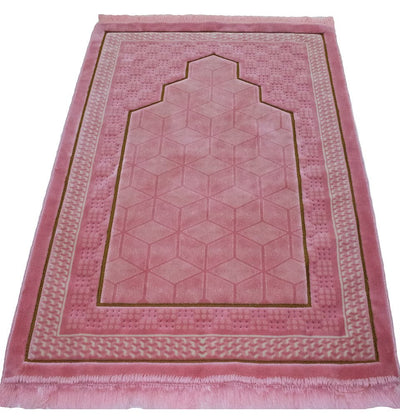 Modefa Prayer Rug Pink Double Plush Wide Extra Large Prayer Rug - Geometric Noor Pink