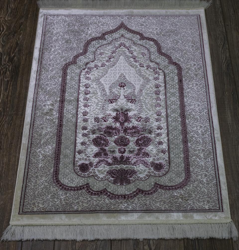 Luxury Velvet Islamic Prayer Rug | Winter Rose - Dusk Pink & Frost Gra