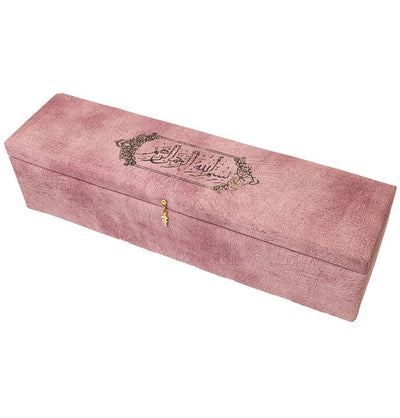 Modefa Prayer Rug Pink Long Keepsake Velvet Gift Case | 5 Piece Set | Luxury Prayer Rugs & Crystal Cut Tesbih - Pink