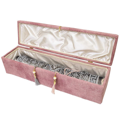 Modefa Prayer Rug Pink Long Keepsake Velvet Gift Case | 5 Piece Set | Luxury Prayer Rugs & Crystal Cut Tesbih - Pink