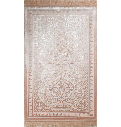 Modefa Prayer Rug Pink Long Keepsake Velvet Gift Case | 5 Piece Set | Luxury Prayer Rugs & Crystal Cut Tesbih - Pink