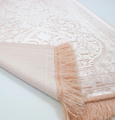 Modefa Prayer Rug Pink Long Keepsake Velvet Gift Case | 5 Piece Set | Luxury Prayer Rugs & Crystal Cut Tesbih - Pink