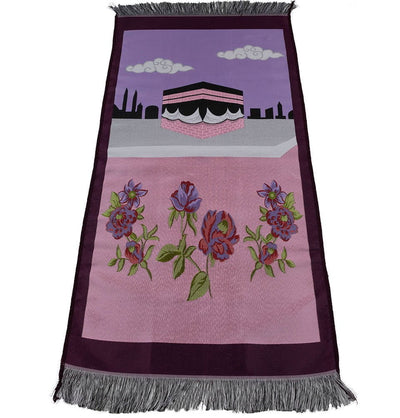 Modefa Prayer Rug Pink & Purple Child Size Islamic Prayer Rug | Floral Kaba - Pink & Purple