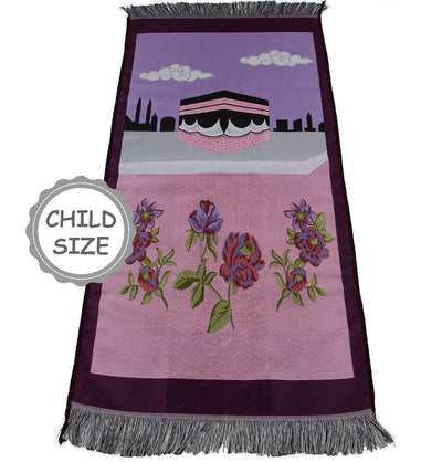 Modefa Prayer Rug Pink & Purple Child Size Islamic Prayer Rug | Floral Kaba - Pink & Purple