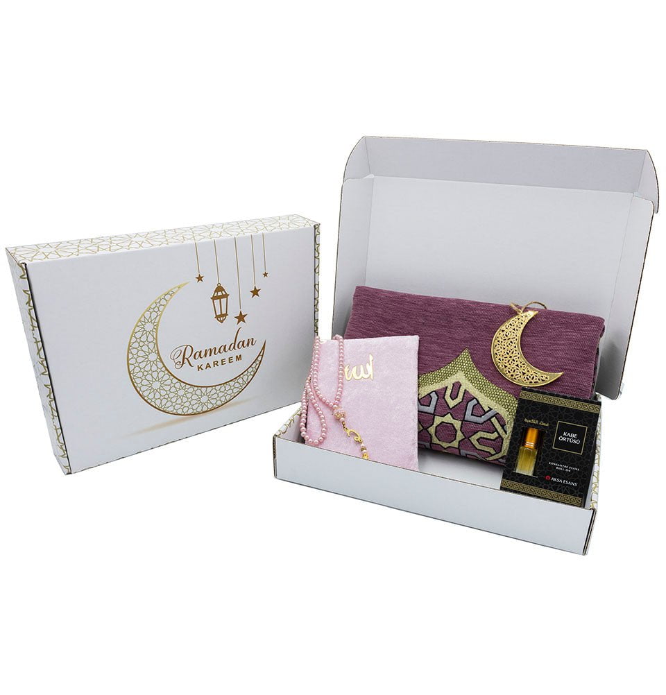 Modefa Prayer Rug Pink Ramadan Gift Box Set - 5 Pieces with Prayer Mat - Pink