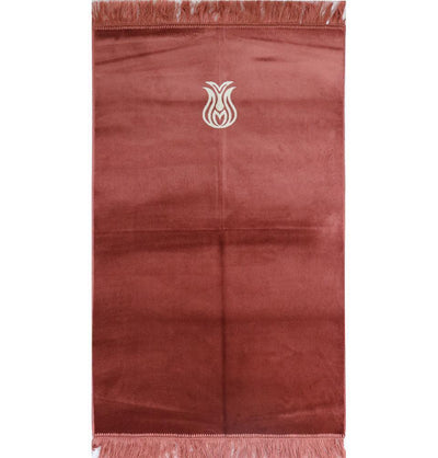 Modefa Prayer Rug Pink Solid Simple Velvet Prayer Rug with Tulip - Rose Pink