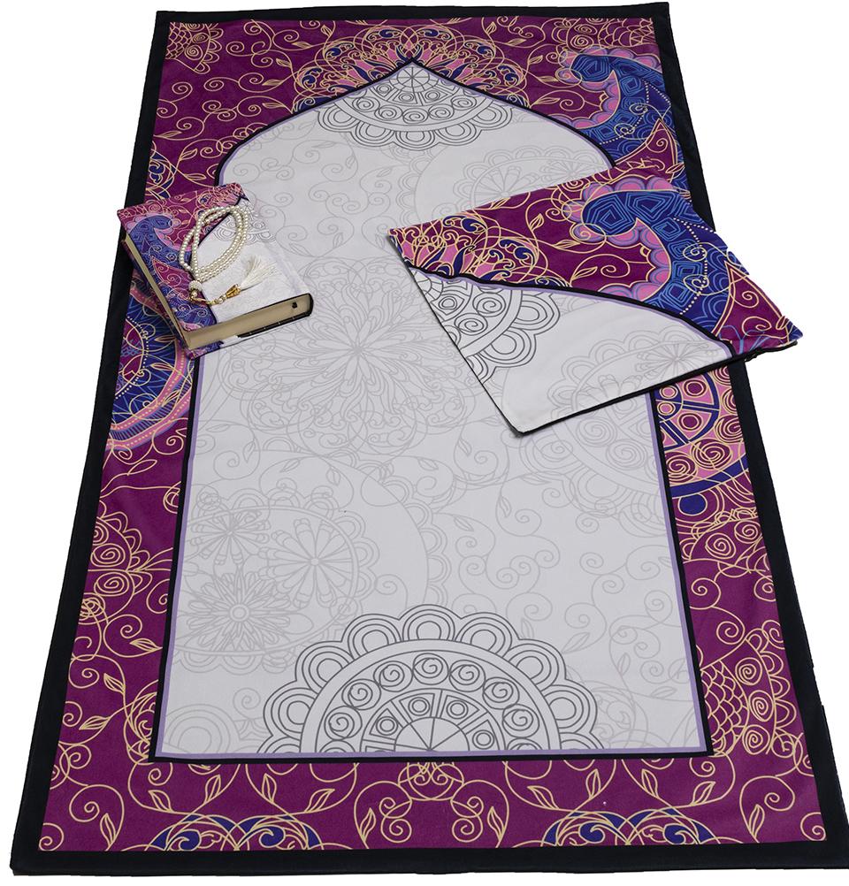 Modefa Prayer Rug Pink/White Luxury Islamic Quran & Prayer Rug 4 Piece Gift Set - Pink/White