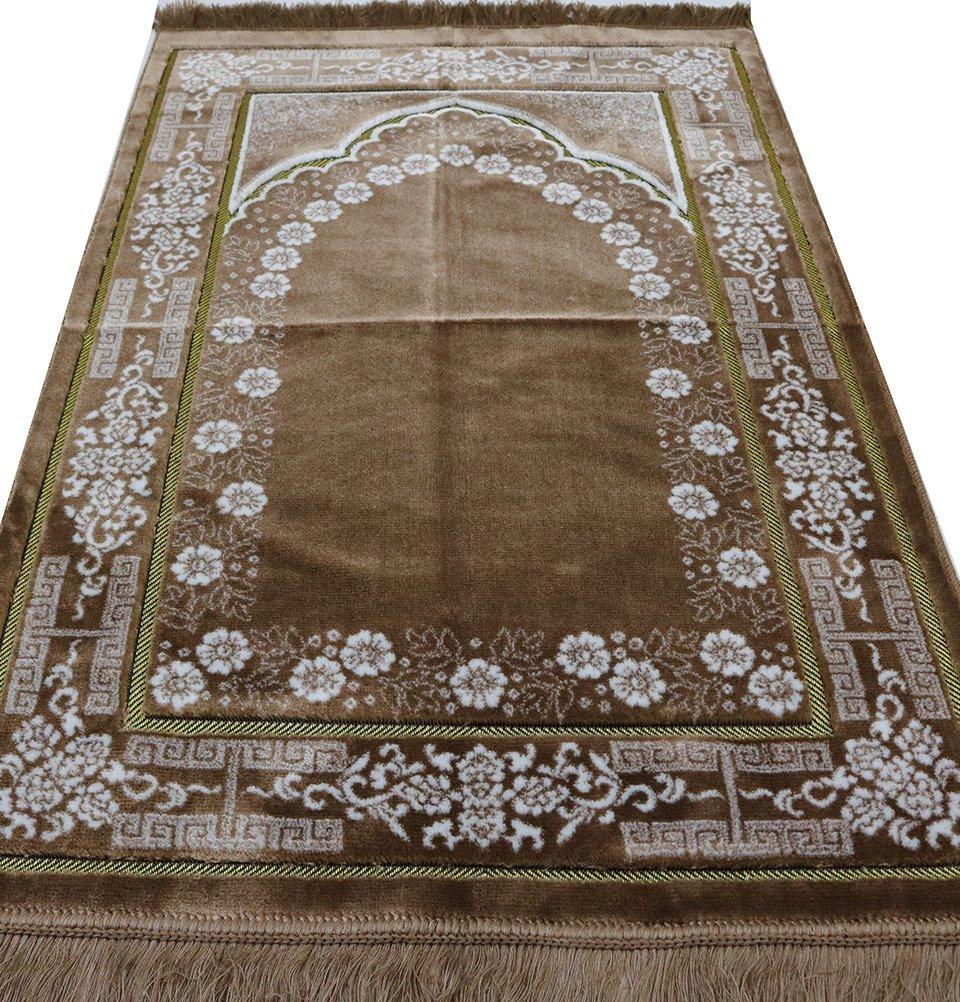 Modefa Prayer Rug Plush Ipek Islamic Prayer Rug Beige Floral