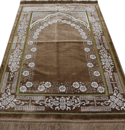 Modefa Prayer Rug Plush Ipek Islamic Prayer Rug Beige Floral