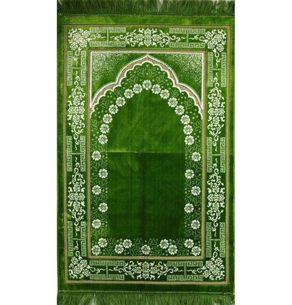 Plush Ipek Islamic Prayer Rug Bright Green Floral