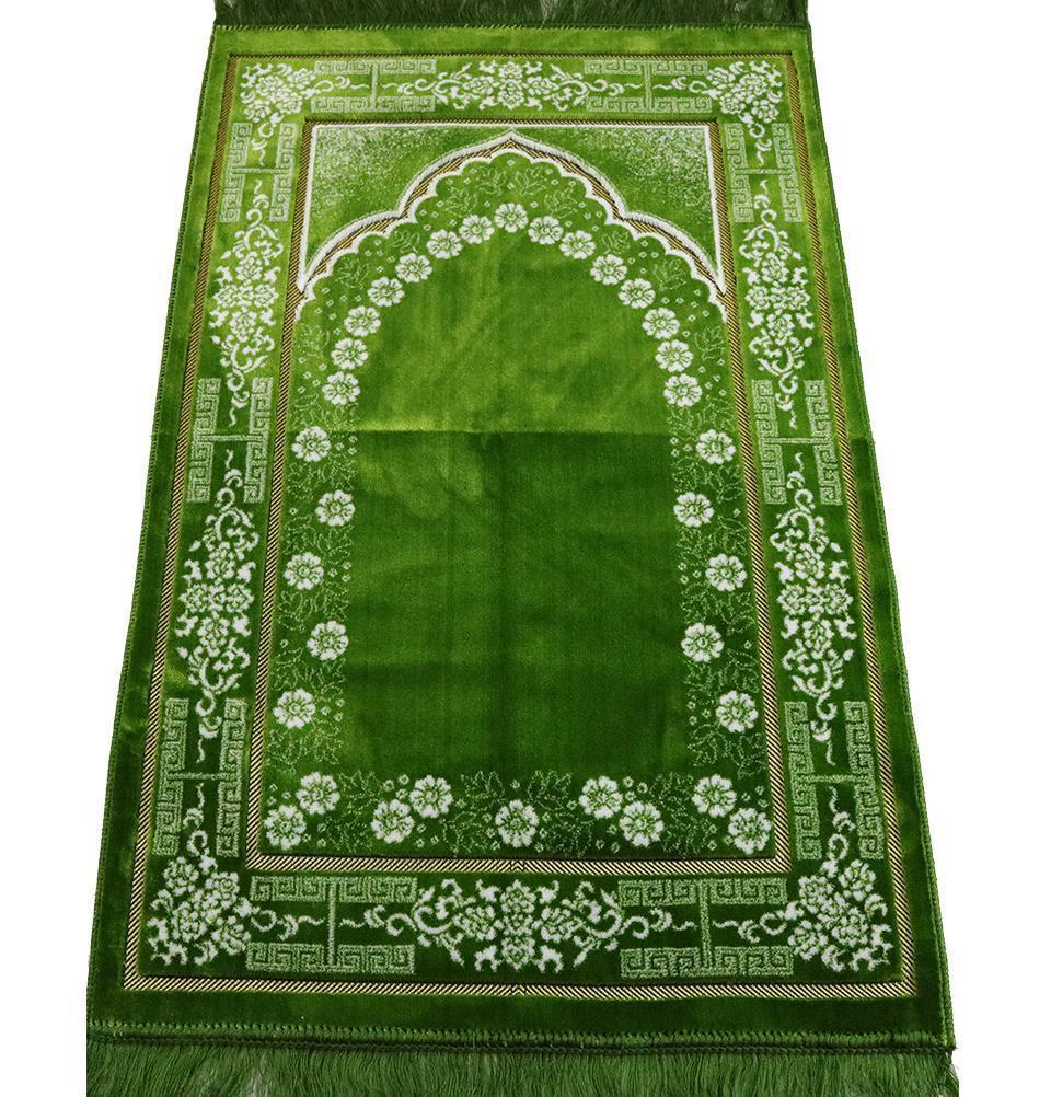 Plush Ipek Islamic Prayer Rug Bright Green Floral