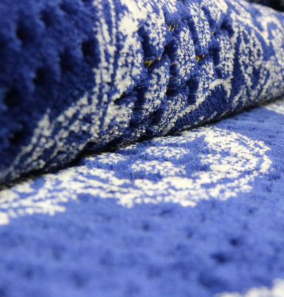 Plush Ipek Islamic Prayer Rug - Geometric Floral Blue