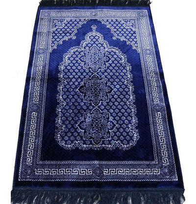 Plush Ipek Islamic Prayer Rug - Geometric Floral Blue