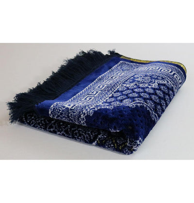 Plush Ipek Islamic Prayer Rug - Geometric Floral Blue