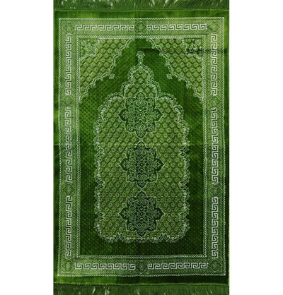 Plush Ipek Islamic Prayer Rug - Geometric Floral Bright Green