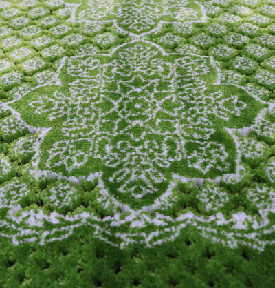 Plush Ipek Islamic Prayer Rug - Geometric Floral Bright Green