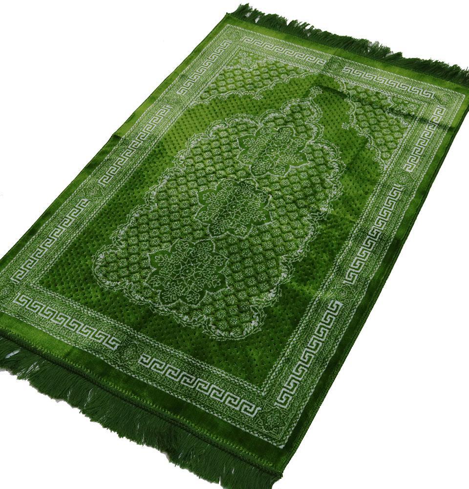 Plush Ipek Islamic Prayer Rug - Geometric Floral Bright Green