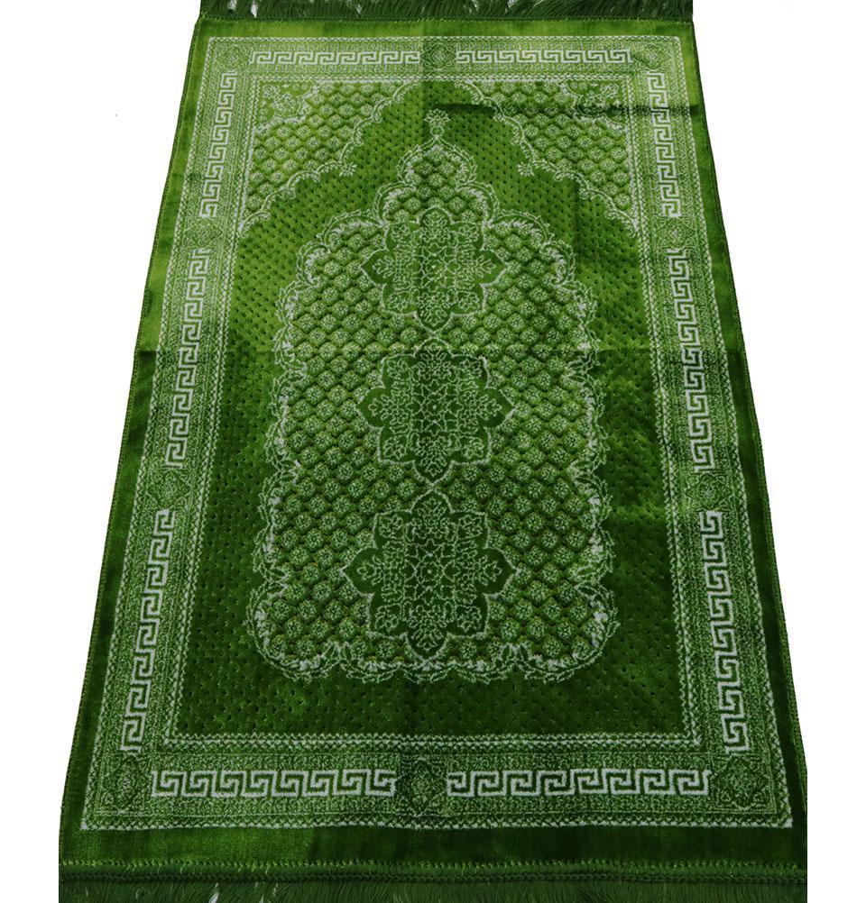 Plush Ipek Islamic Prayer Rug - Geometric Floral Bright Green